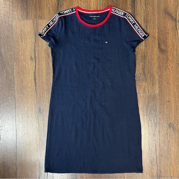 Tommy Hilfiger Logo Tape Sleeve Crew T-Shirt Dress SZ SM - Picture 1 of 5